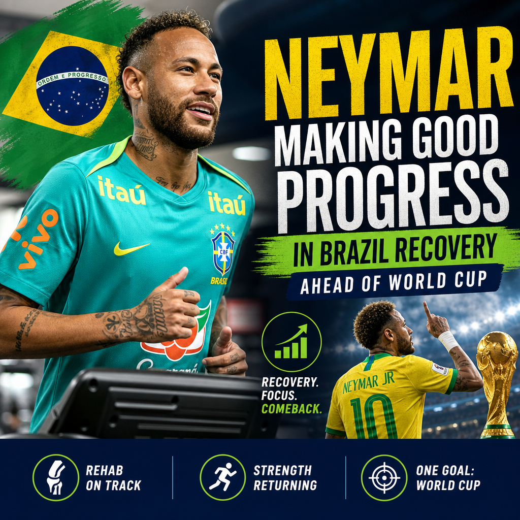Neymar in rehab, showing progress and strength recovery for Brazil ahead of the World Cup.