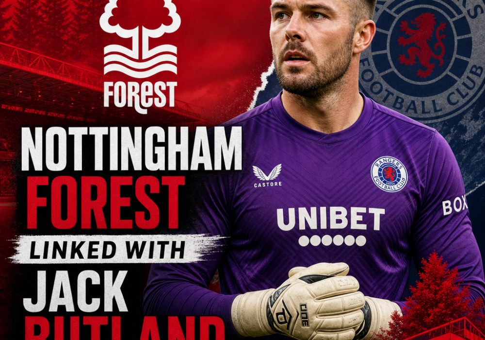 Goalkeeper Jack Butland in action, linked with Nottingham Forest transfer amid Rangers team changes.