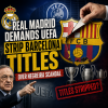 Real Madrid officials addressing the media, demanding UEFA strip Barcelona of titles over the Negreira scandal.