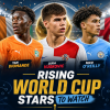 Portraits of Yan Diomande, Luka Vuskovic, and Nico O'Reilly, rising stars to watch at the World Cup.