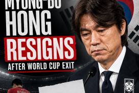 South Korea football coach Myung-Bo Hong speaking at a press conference after resigning post-World Cup exit.