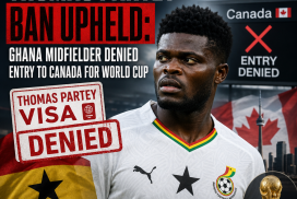 Ghana midfielder Thomas Partey at an airport, denied entry to Canada due to a visa ban.