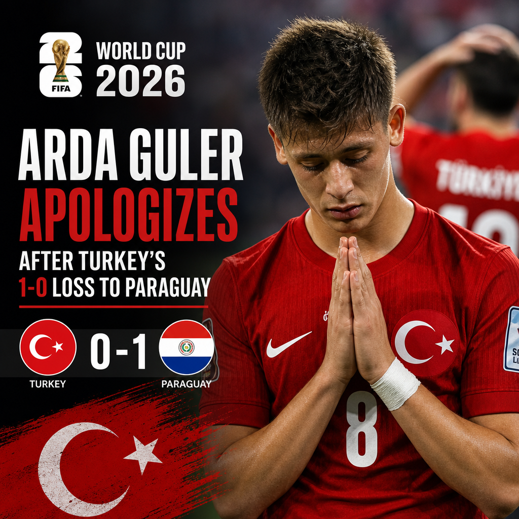 Arda Guler looks regretful on the field after Turkey’s 1-0 loss to Paraguay in the World Cup 2026 qualifier.