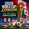 Map showing 2026 FIFA World Cup with 48 teams competing across host cities in Canada, Mexico, and the USA.