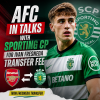 Ivan Fresneda in Sporting CP jersey with Arsenal logo and transfer fee discussion graphics.