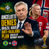 Carlo Ancelotti speaking to the media, denying Brazil has a specific plan against Haaland before Brazil vs Norway.