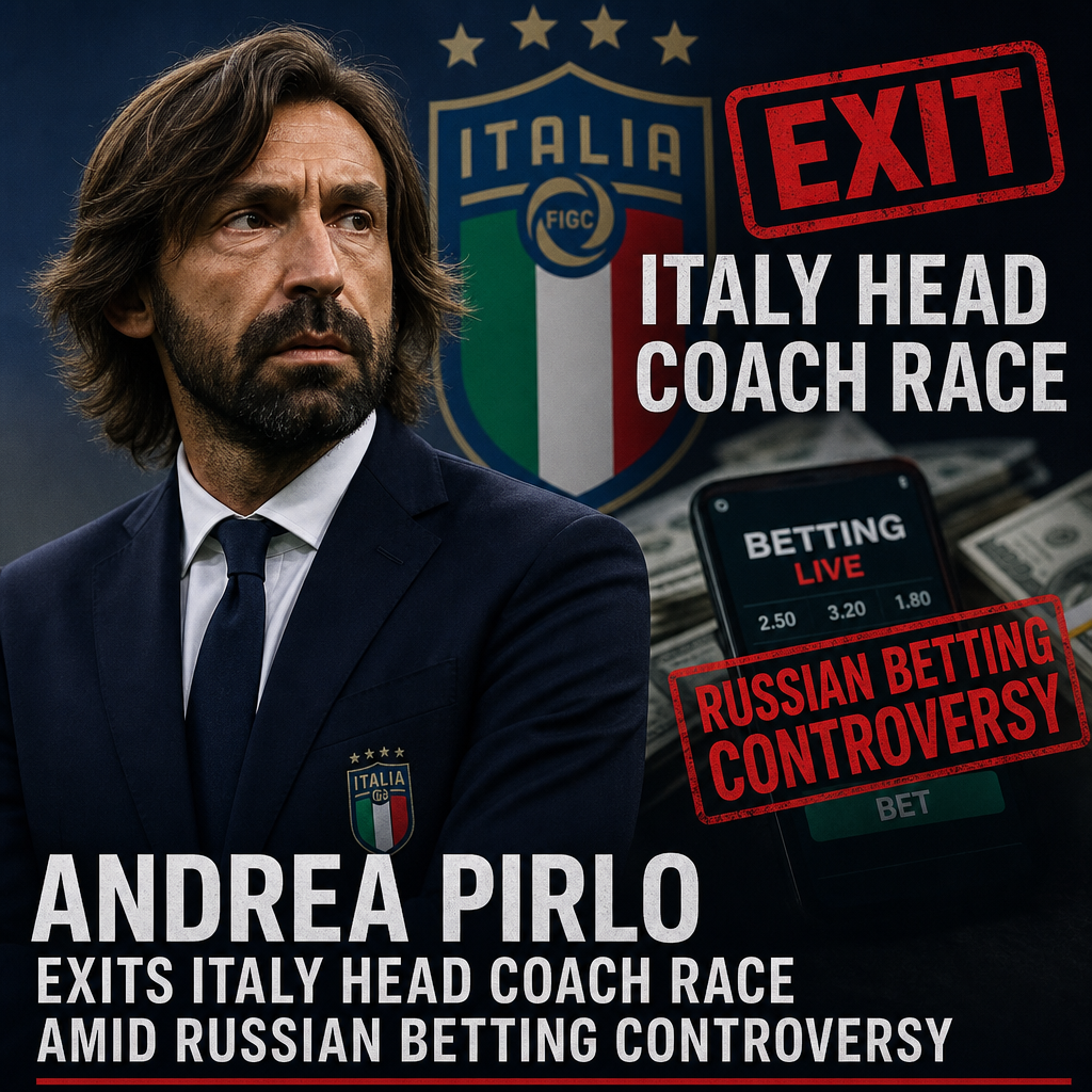 Andrea Pirlo walks away from a building, signaling his exit from the Italy head coach race during a betting controversy.