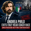 Andrea Pirlo walking away wearing a suit, leaving Italy head coach race amid controversy.