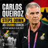 Carlos Queiroz walking off the football field, signaling his resignation as Ghana's coach after World Cup exit.