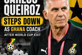 Carlos Queiroz walking off the football field, signaling his resignation as Ghana's coach after World Cup exit.