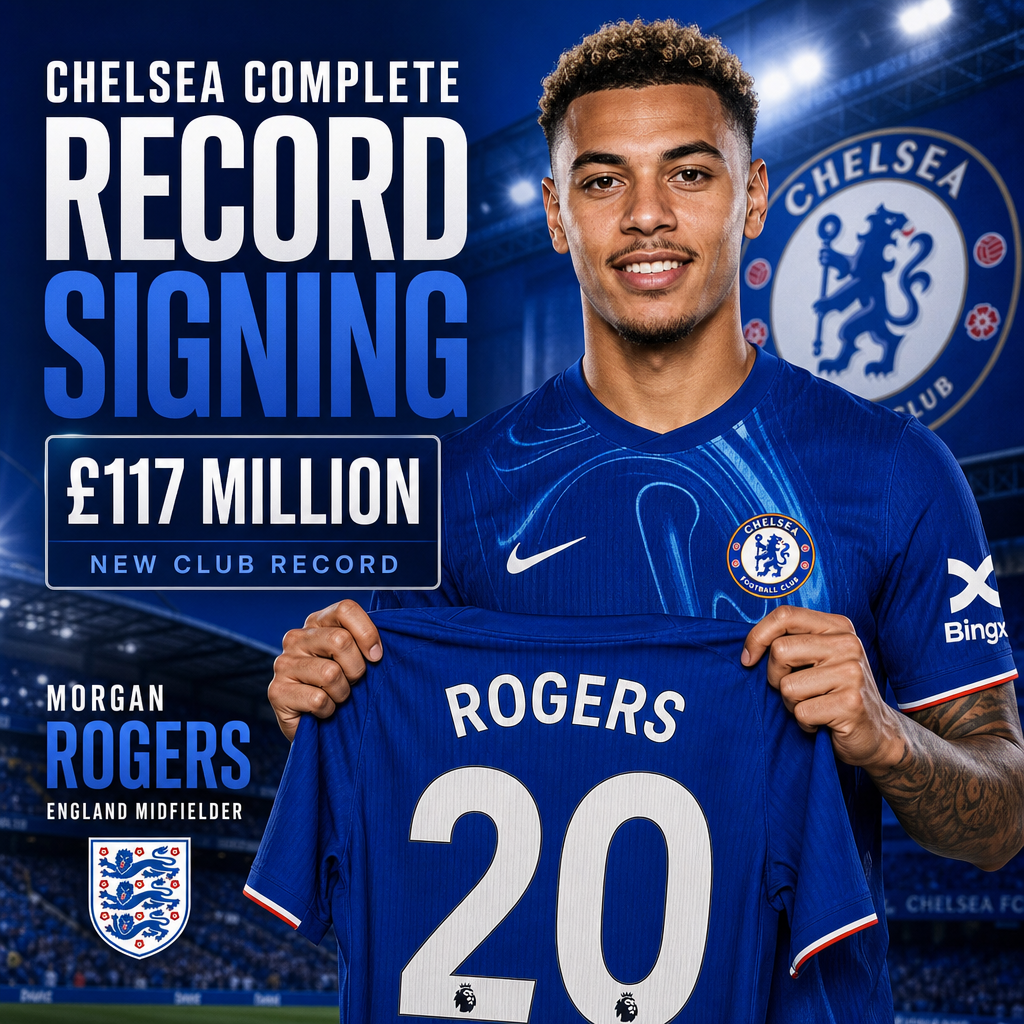 Chelsea unveils new England midfielder Morgan Rogers after a record £117 million signing.