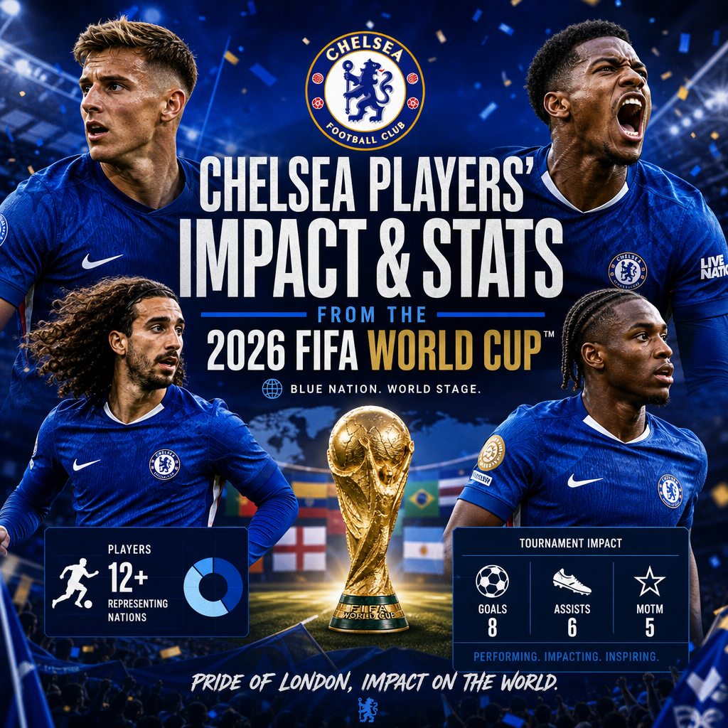 Chart showing Chelsea players' appearances, goals, and assists in the 2026 FIFA World Cup.