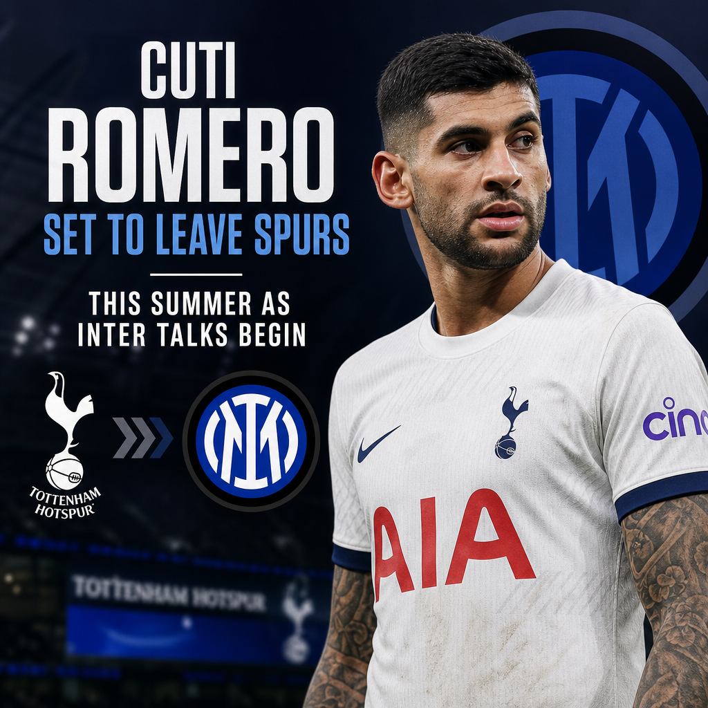 Cuti Romero in a Tottenham Hotspur jersey, preparing to leave as talks with Inter Milan start.