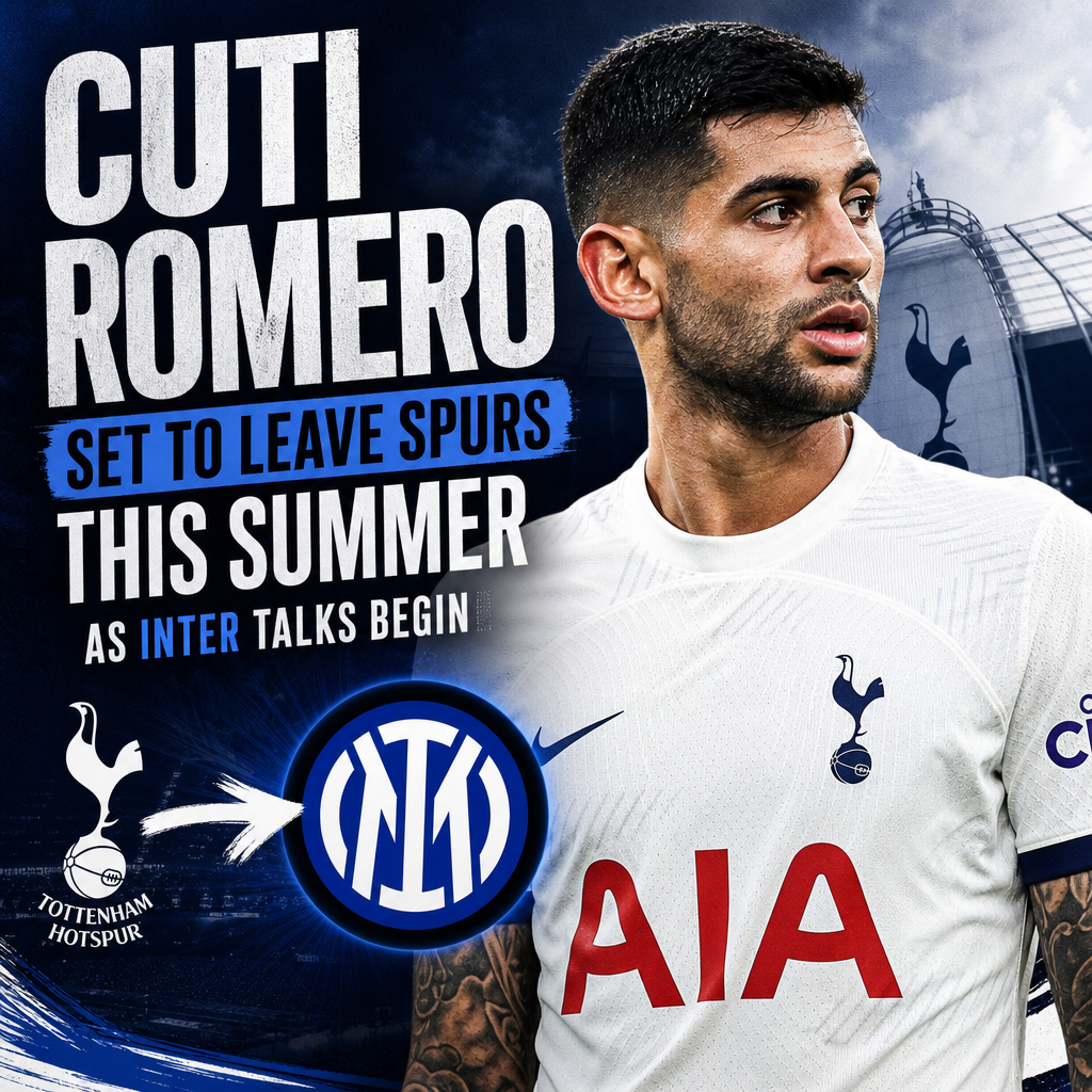 Cuti Romero in Tottenham Hotspur kit, looking focused during a match, hinting at his potential transfer to Inter Milan.