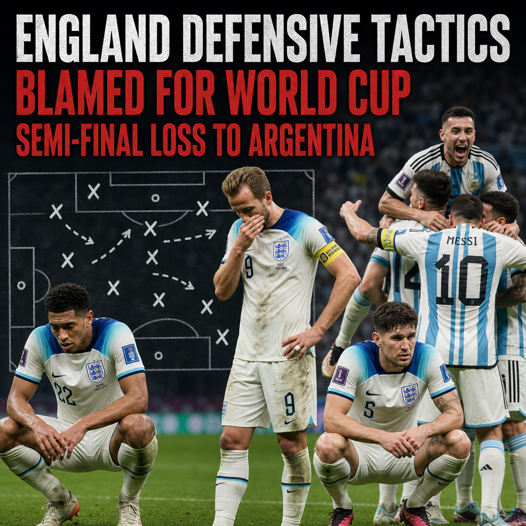 England players defending intensely against Argentina during the World Cup semi-final match.