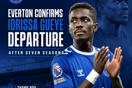 Everton Football Club confirms Idrissa Gueye's departure after seven seasons, showing Gueye in club jersey.