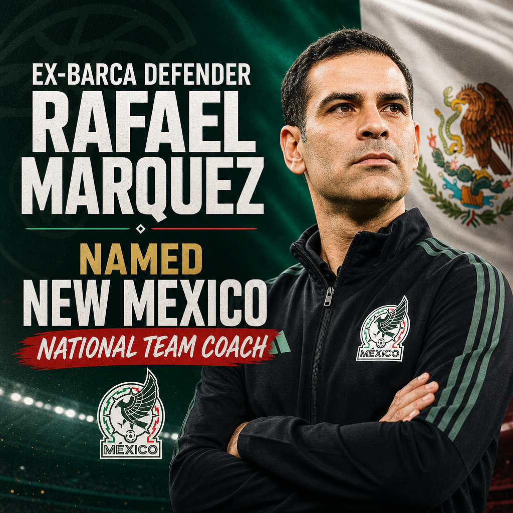 Rafael Marquez in a suit speaking at a press conference as new New Mexico national team coach.
