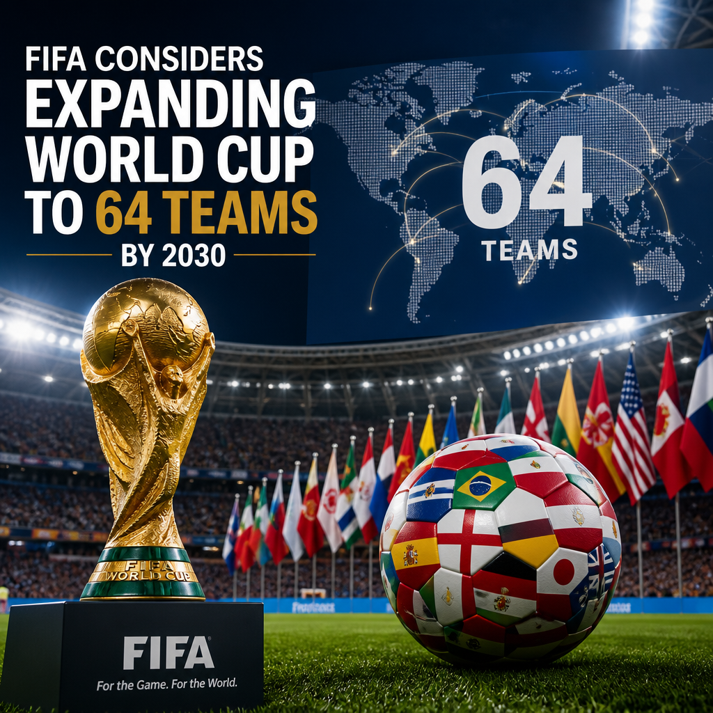 Infographic showing FIFA's proposal to expand the World Cup to 64 teams by 2030 for broader global inclusion.