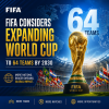 Infographic showing FIFA's proposal to expand the World Cup to 64 teams by 2030 for more matches.