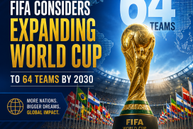 Infographic showing FIFA's proposal to expand the World Cup to 64 teams by 2030 for more matches.