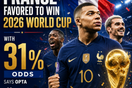 Graph showing France as the favorite to win the 2026 World Cup with 31% winning odds according to Opta.