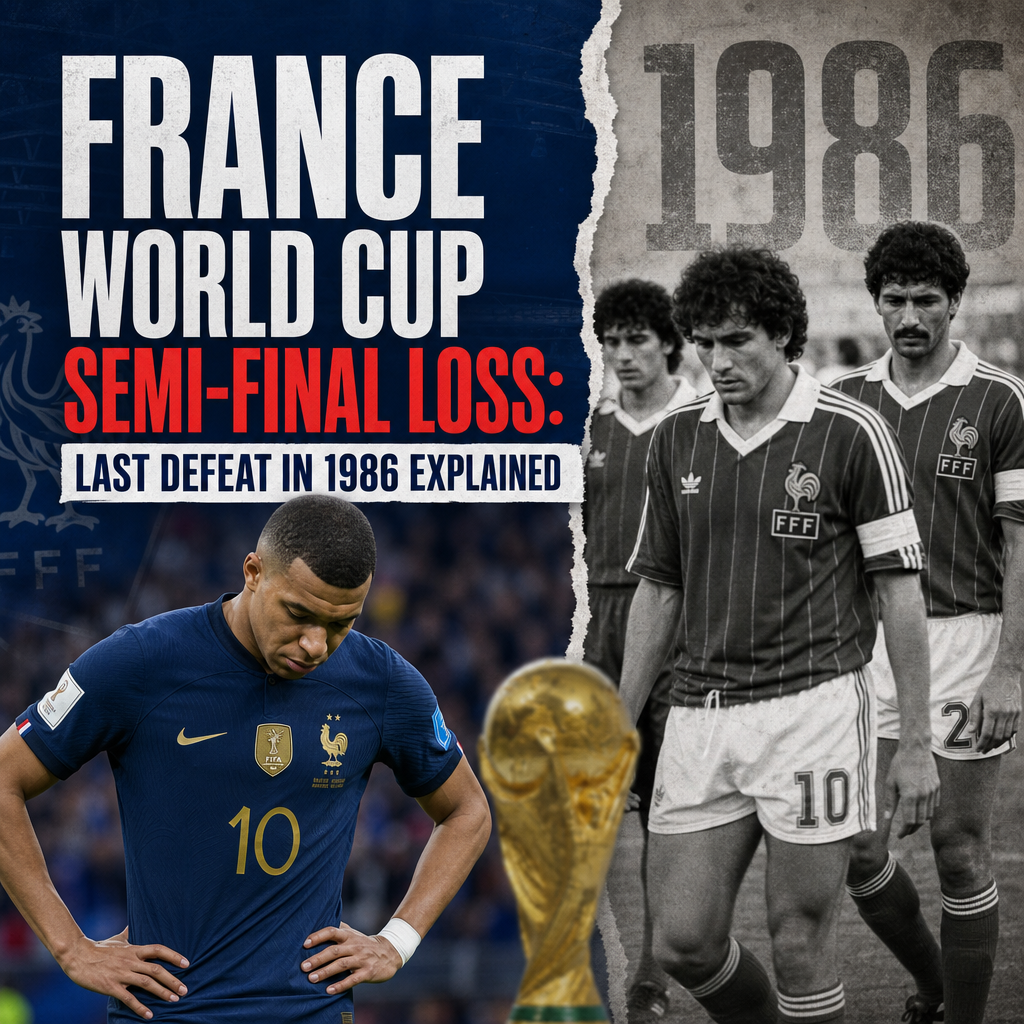 Chart showing France's World Cup semi-final losses with emphasis on the 1986 defeat and key match details.