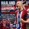 Erling Haaland celebrating during Norway's unexpected run to the FIFA World Cup 2026 quarter-finals against England.