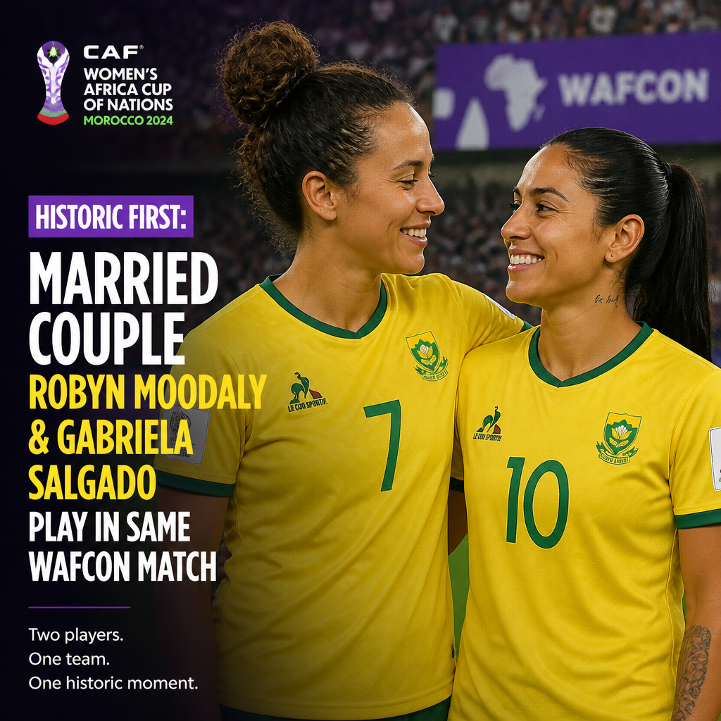 Robyn Moodaly and Gabriela Salgado, a married couple, play soccer together in the 2024 Women's Africa Cup of Nations.