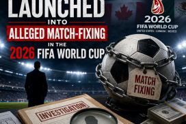 Officials reviewing documents and footage during an investigation into alleged 2026 FIFA World Cup match-fixing.