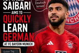 Ismael Saibari in FC Bayern Munich jersey training on the football field.
