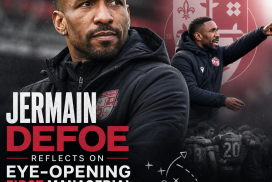 Jermain Defoe speaks at a press conference reflecting on his first managerial job at Woking FC.
