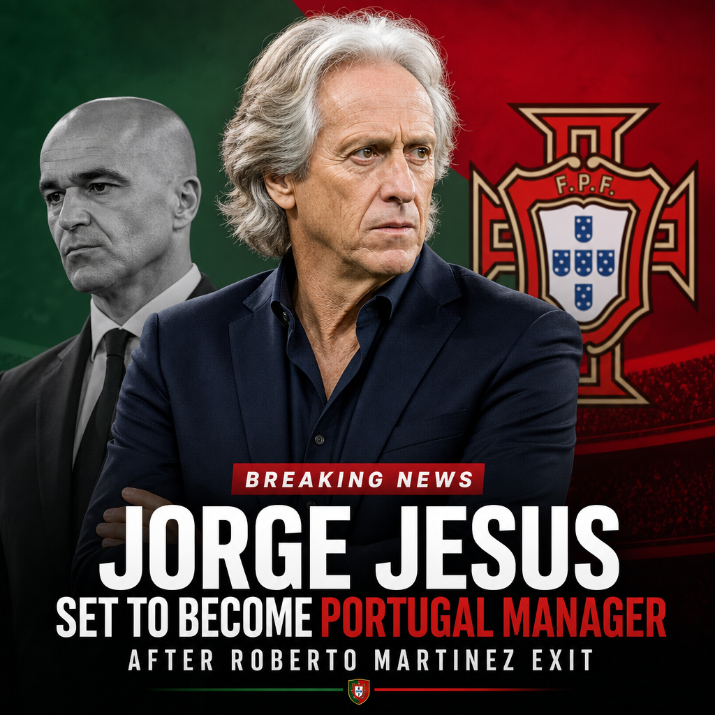 Jorge Jesus smiling in a suit, set to become Portugal football manager after Roberto Martinez.