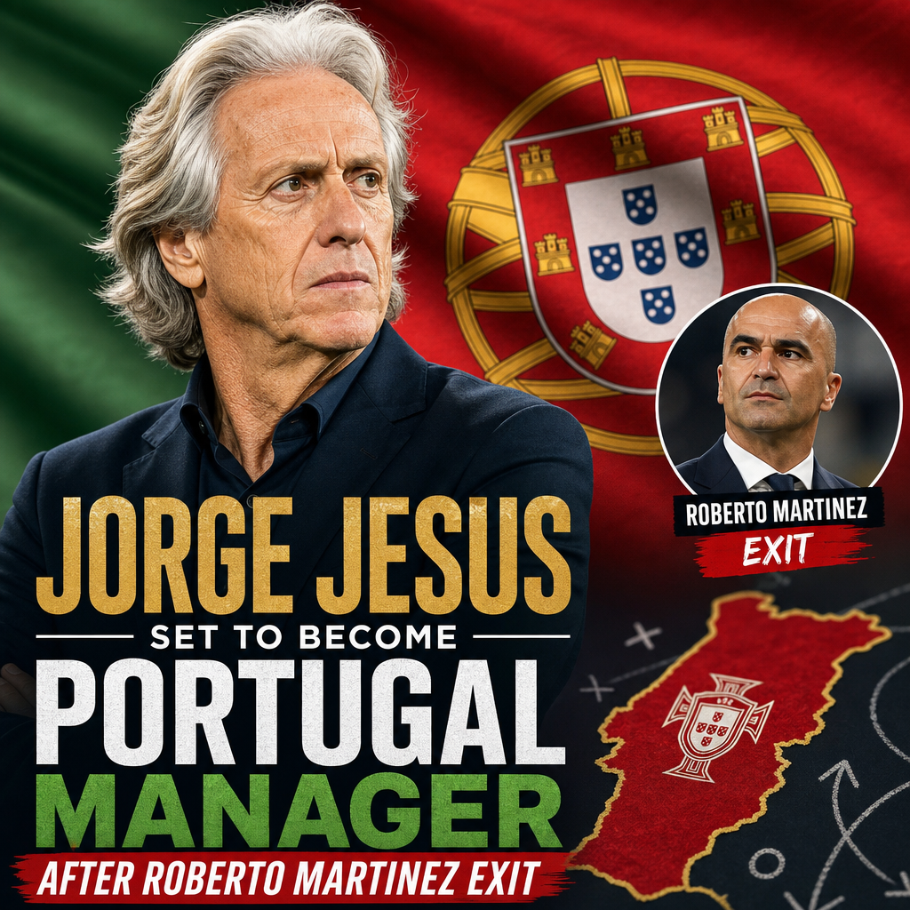 Jorge Jesus smiling, wearing a suit and tie, poised to become Portugal's new football team manager.