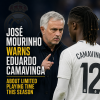 José Mourinho speaking seriously to Eduardo Camavinga during a Real Madrid training session.
