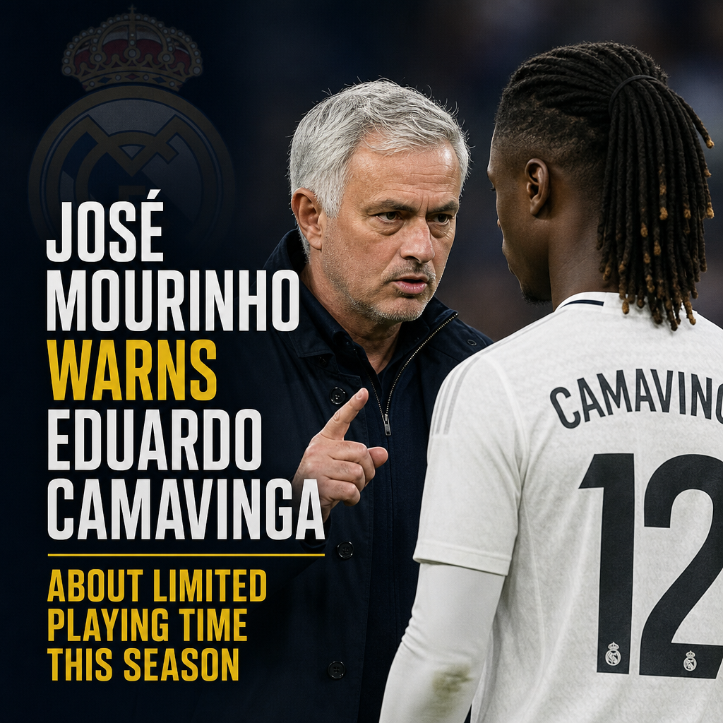 José Mourinho speaking seriously to Eduardo Camavinga during a Real Madrid training session.
