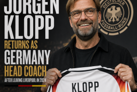 Jurgen Klopp in a suit smiling confidently, new head coach of Germany's national football team in 2024.