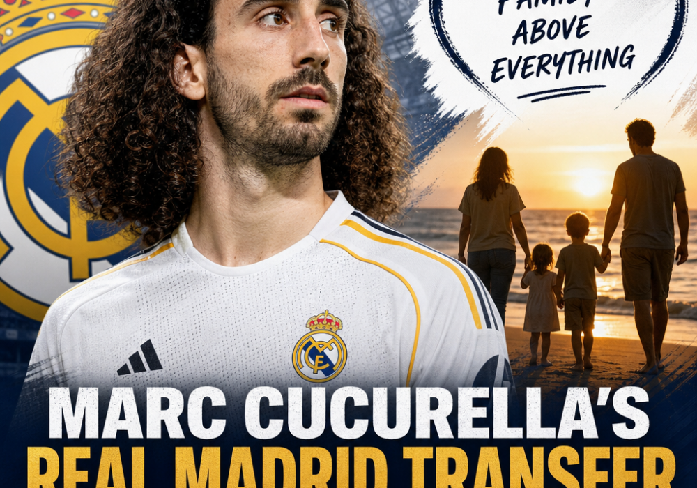 Marc Cucurella in a blue jersey, emphasizing his Real Madrid transfer choice prioritizing family over money.