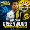 Mason Greenwood in a Fenerbahçe jersey, smiling with transfer announcement text in the background.