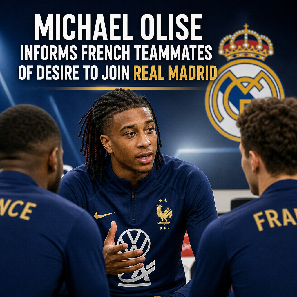 Michael Olise talks with French teammates, sharing his desire to join Real Madrid in a team setting.