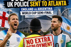 Crowd watching England vs Argentina World Cup semi-final with no extra UK police in Atlanta stadium.