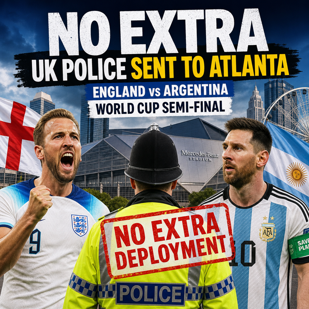 Crowd watching England vs Argentina World Cup semi-final with no extra UK police in Atlanta stadium.