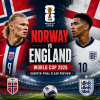 Norway and England football players face off with their national flags in the background for World Cup 2026 quarter-final.