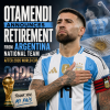 Nicolas Otamendi speaking at a press conference announcing his retirement from the Argentina national team.
