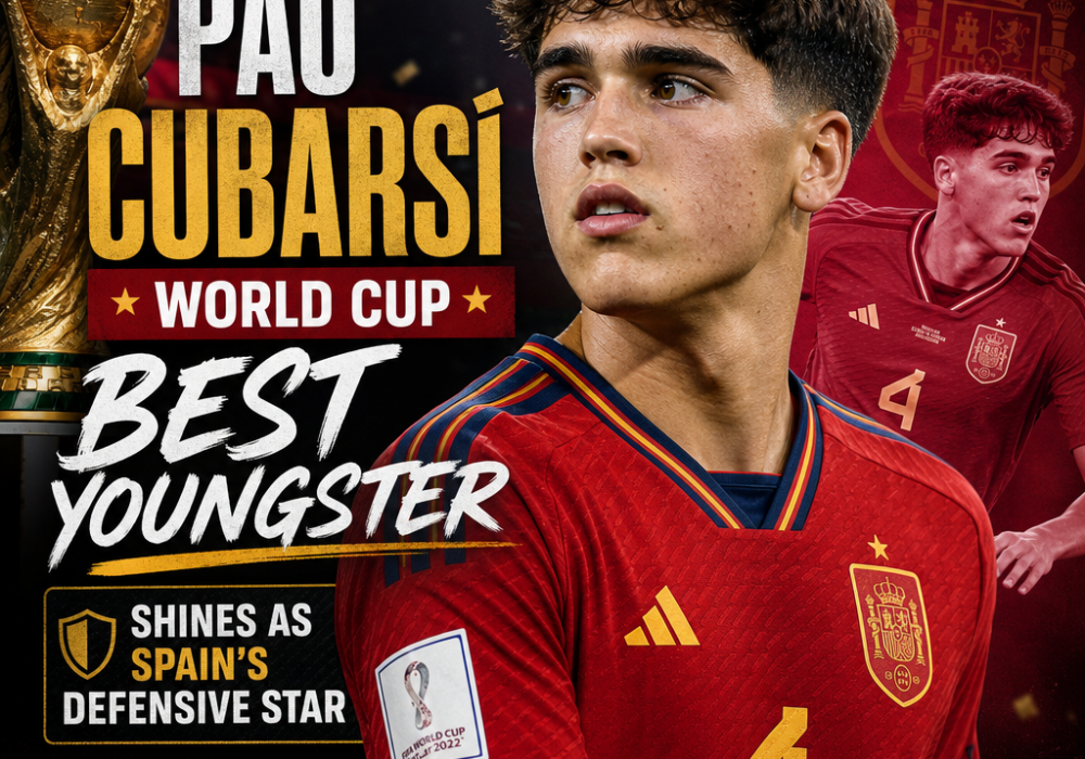 Pau Cubarsí celebrates as Spain's best young defensive player in the World Cup.