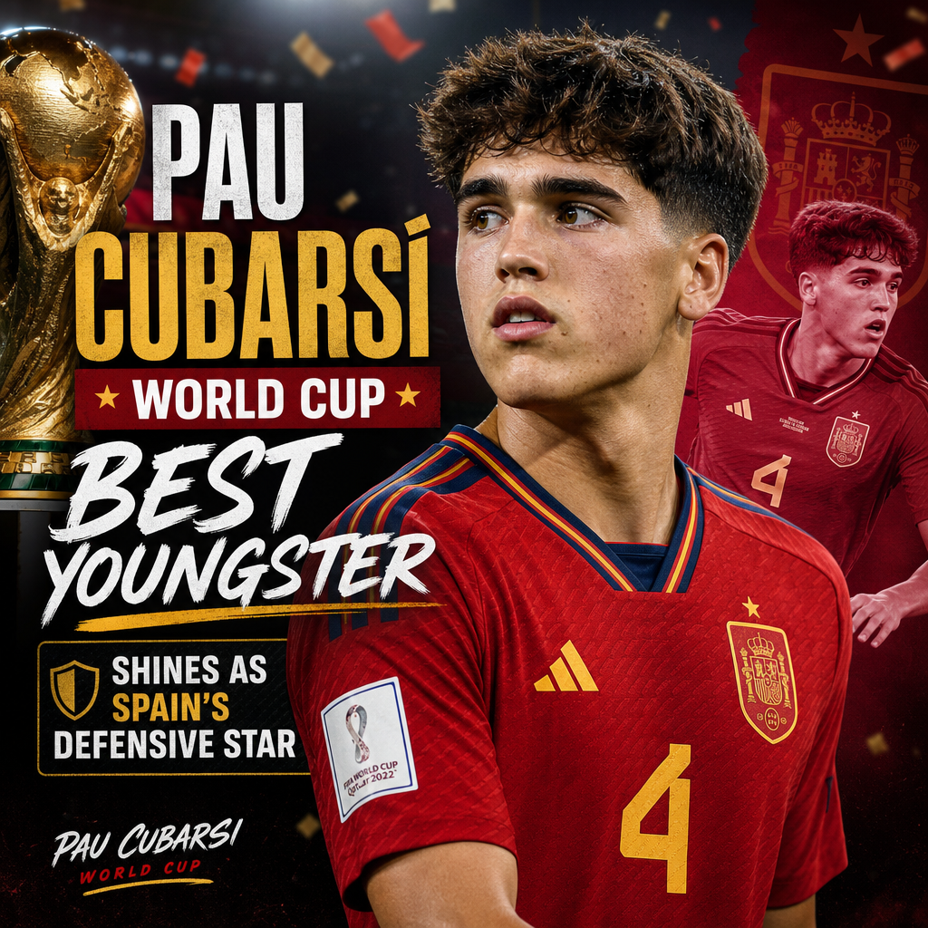 Pau Cubarsí celebrates as Spain's best young defensive player in the World Cup.
