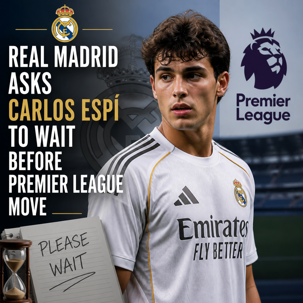 Real Madrid official asking Carlos Espí to delay his transfer to a Premier League club.