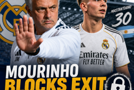 Jose Mourinho blocking Franco Mastantuono's exit during a Real Madrid event after pre-season.