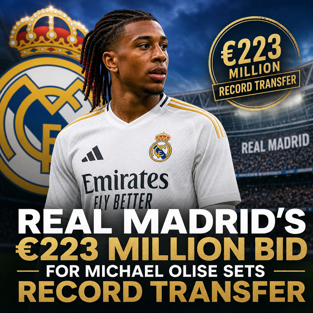 Real Madrid submits record €223 million bid to sign footballer Michael Olise.