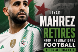Riyad Mahrez holding an Algerian jersey, announcing his retirement from international football.