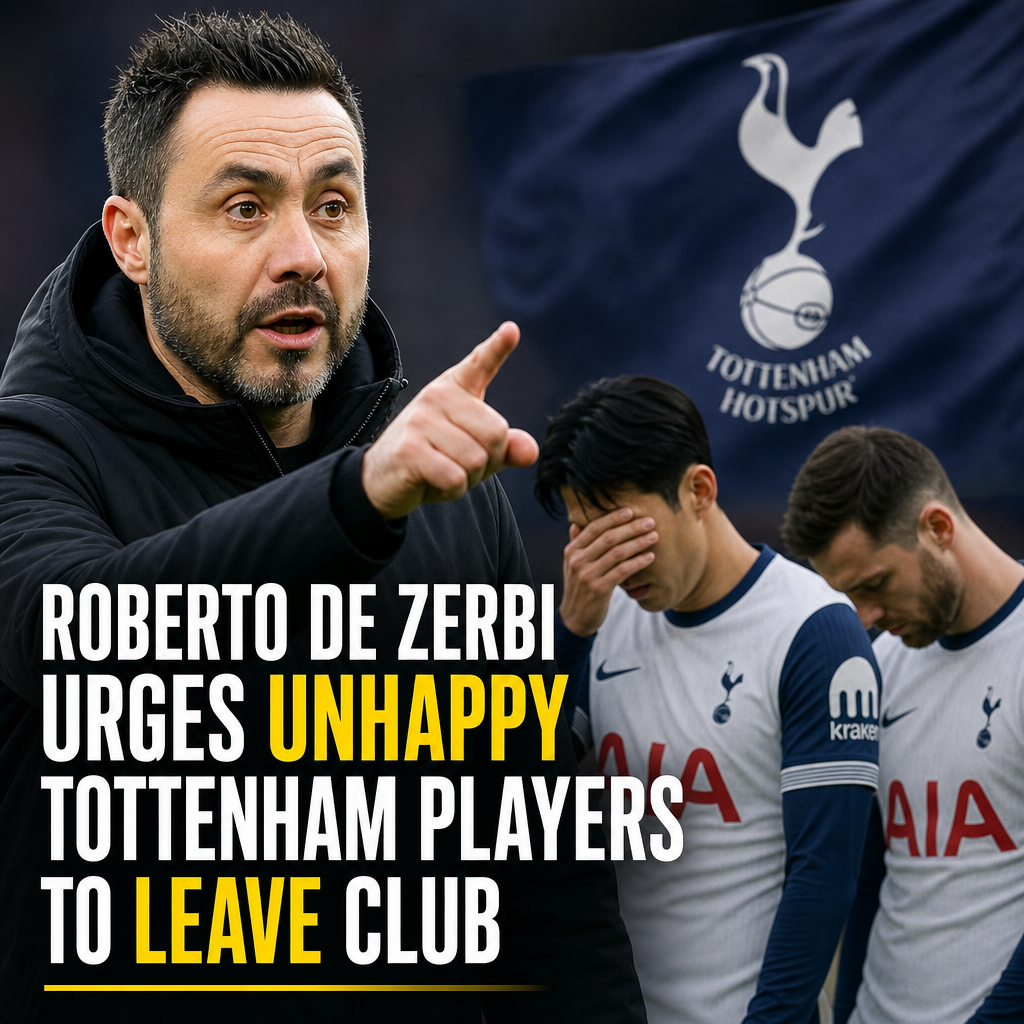 Roberto De Zerbi gestures passionately on the touchline during a Tottenham Hotspur match.